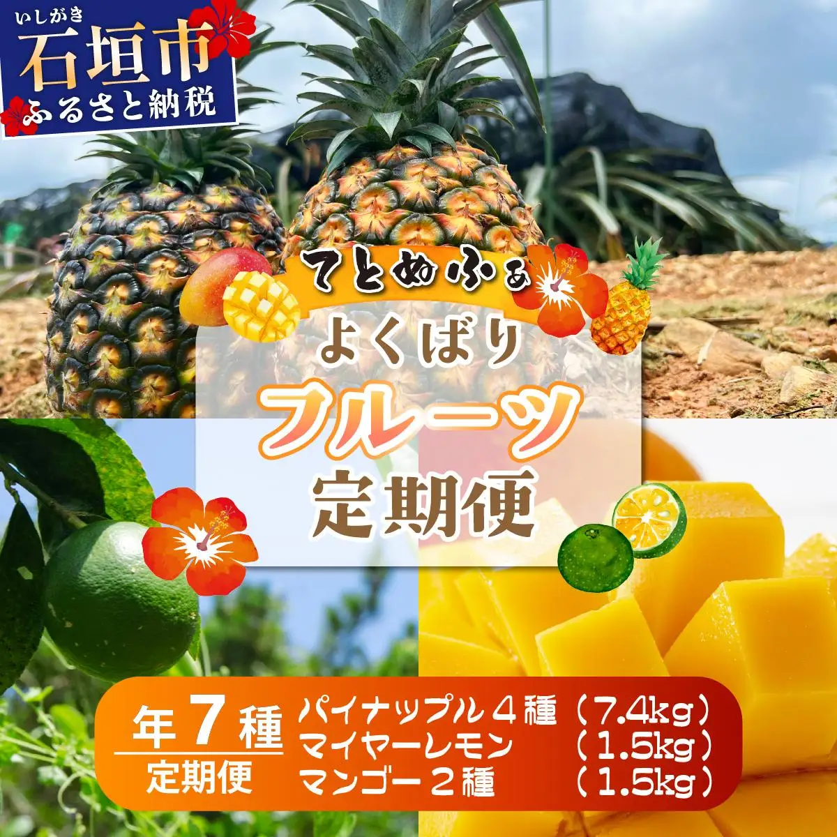 《年7回発送》島のおいしいを贅沢に！大満足のパイナップル4種とマンゴー2種、マイヤーレモンの定期便 TF-071-t07