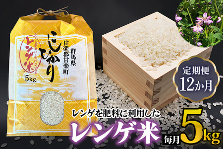 [先行予約] 令和8年度産 [定期便／12ヶ月連続] レンゲ米 計60kg (5kg×1袋×12回) [令和8年10月より順次発送予定]｜2026年度米 数量限定 こしひかり コシヒカリ 精米 白米 お米 ごはん 甘楽町産 国産 [0324]