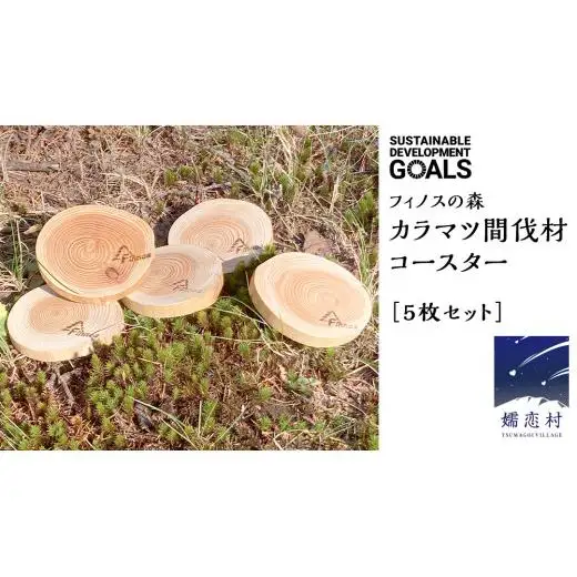 【 SDGs 】フィノスの森 カラマツ間伐材 コースター 5枚セット [BI004tu]