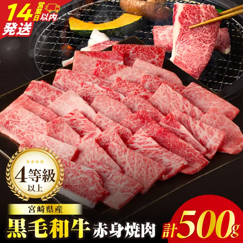 【14営業日以内発送】【畜産農家応援!!】≪肉質等級4等級以上≫黒毛和牛赤身焼肉(計500g) 肉 牛 牛肉 国産_T030-0926-14E