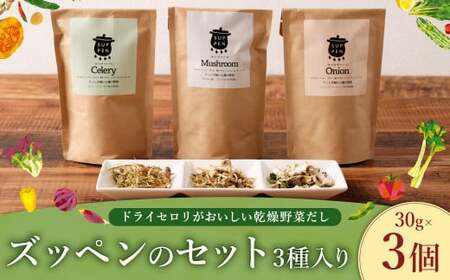 A305 ドライセロリがおいしい乾燥野菜だし ズッペンのセット 30g×3個 野菜 乾燥 ドライ だし スープ セロリ  福岡県 みやま市