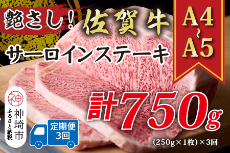 【3か月定期便】【A4～A5】佐賀牛サーロインステーキ 250g×3回(H112190)