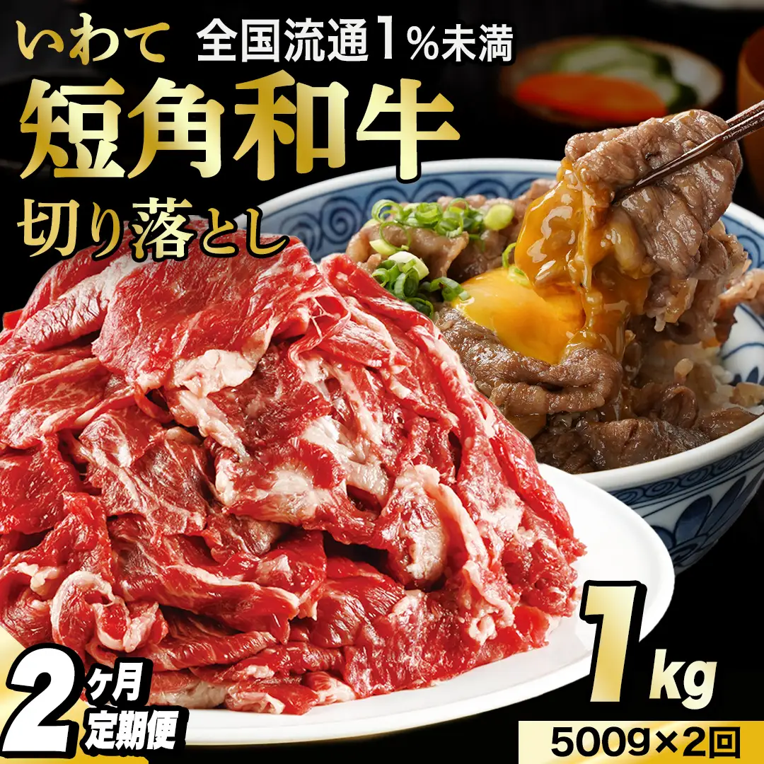 ＼2ヶ月連続 定期便／ 切り落とし 赤身 肉 牛肉 いわて 短角和牛 500g (総計 1,000g) (AB115)