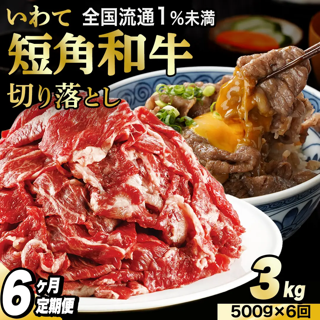 ＼6ヶ月連続 定期便／ 切り落とし 赤身 肉 牛肉 いわて 短角和牛 500g (総計 3,000g) (AB117)