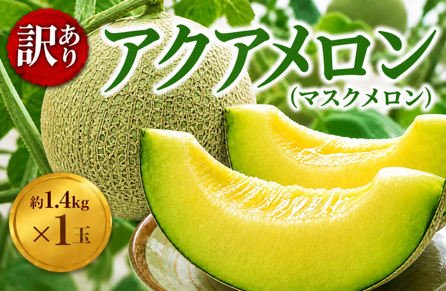 【約1.4kg×1玉】 訳あり 千葉アクアメロン （ マスクメロン ） 大玉 青肉