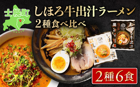 北海道 ラーメン しほろ牛 出汁ラーメン 2種食べ比べセット 2種 × 3食 計6食 ラーメン 拉麺 牛 牛肉 加工品 おかず 惣菜 お惣菜 国産 詰合せ お取り寄せ 送料無料 十勝 士幌町【L47】