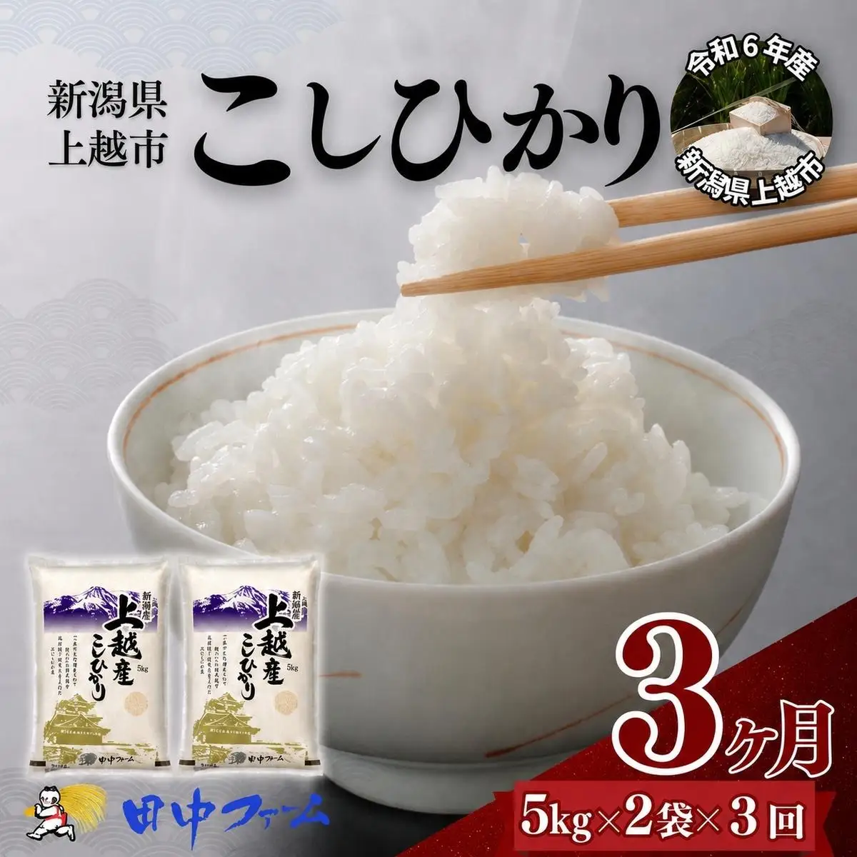 【3ヶ月定期便】上越市産 コシヒカリ 5kg×2 精米 コシヒカリ