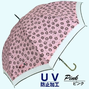 晴雨兼用傘 レディース 長傘 大きめ 小花プリント ワンタッチジャンプ 165203 ピンク ／ UVカット まちづくり観光振興機構 UV防止加工 紫外線対策 全天候型 奈良県 田原本町