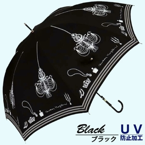 晴雨兼用傘 レディース 長傘 大きめ シャンデリア プリント 手開き 165207 ブラック ／ UVカット まちづくり観光振興機構 UV防止加工 紫外線対策 全天候型 奈良県 田原本町