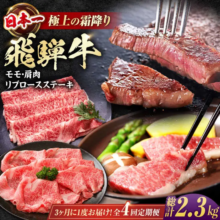 【4回定期便】 飛騨牛 モモ・肩肉 リブロースステーキ 計2.3kg / / 浅井商店[AWBJ010]