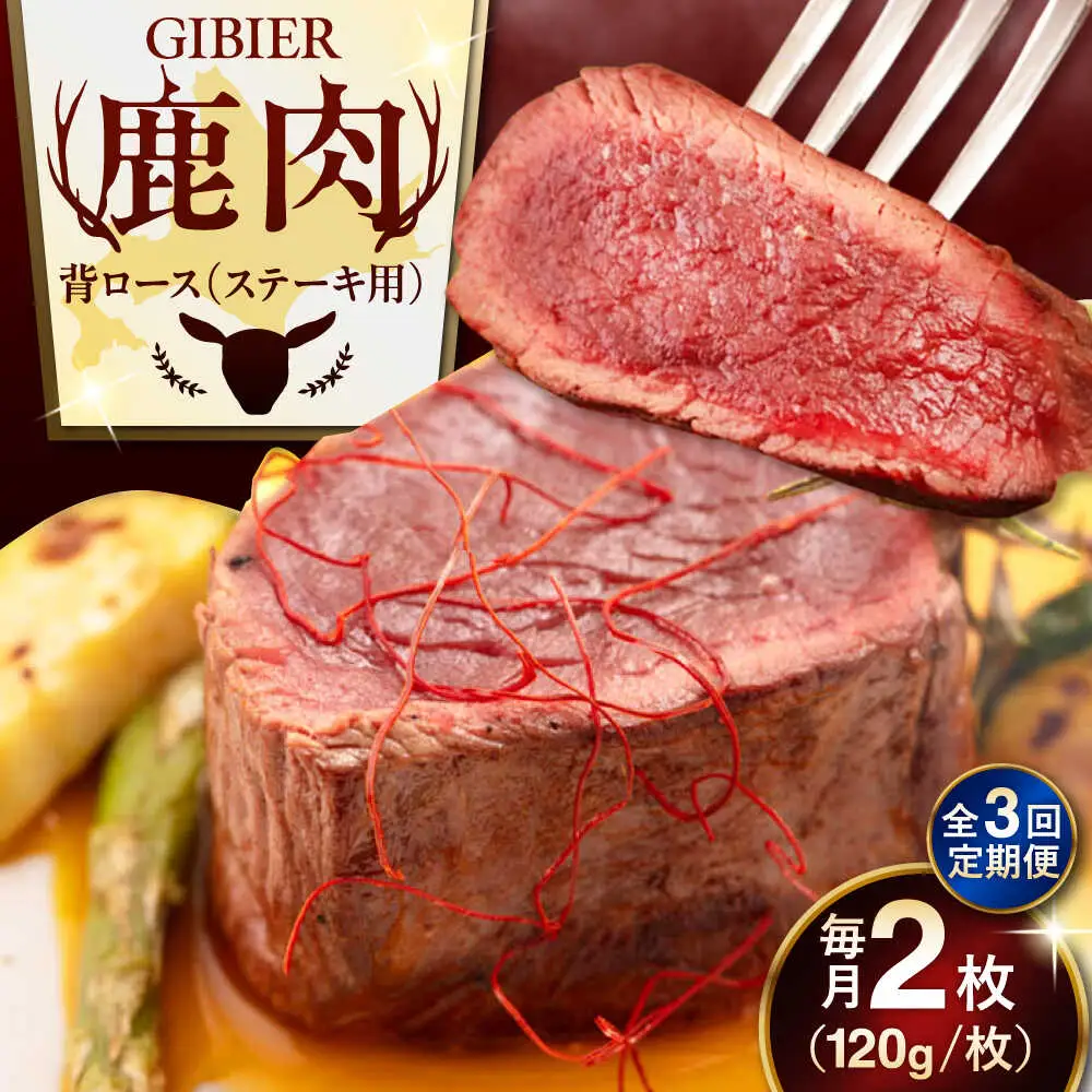 【全3回定期便】鹿肉 背ロース 2枚  ジビエ 赤身 冷凍配送 [AJAO068]