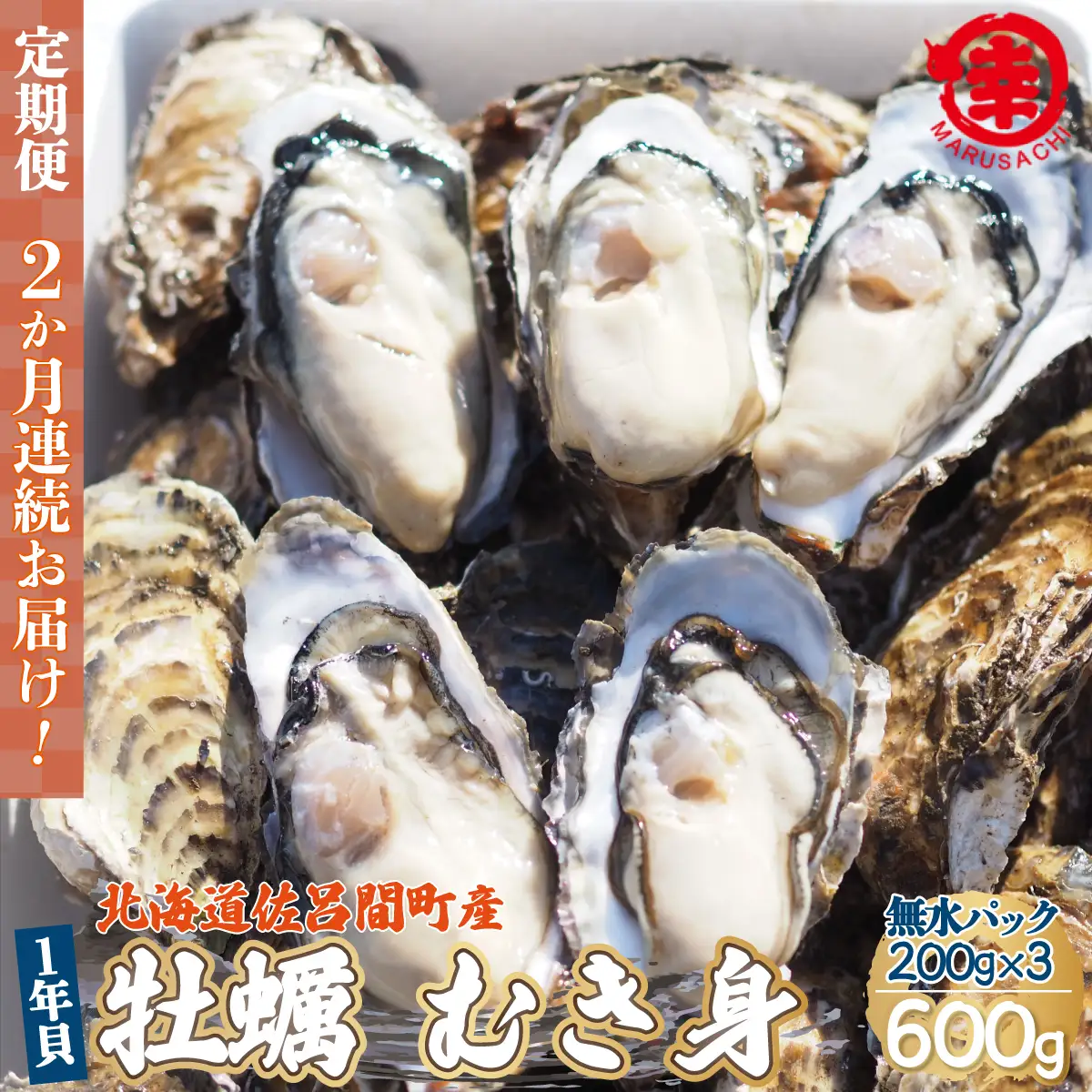 【先行受付】カキ むき身 1年貝 600g（200g無水パック×3） 佐呂間産 ［2回定期便］（10月中旬以降順次発送開始予定） SRMA006