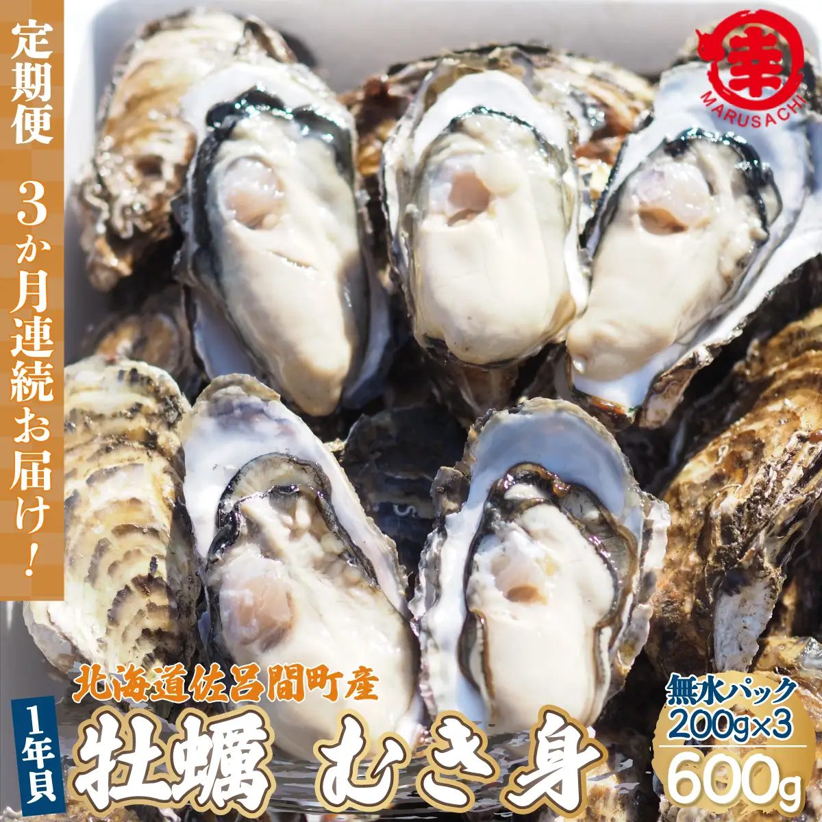 【先行受付】カキ むき身 1年貝 600g（200g無水パック×3） 佐呂間産 ［3回定期便］（10月中旬以降順次発送開始予定） SRMA007
