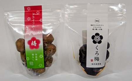 とてもすっぱい、熟成無塩の「くろ梅」と「ドライフルーツ梅」の合計2袋セット 加工食品 