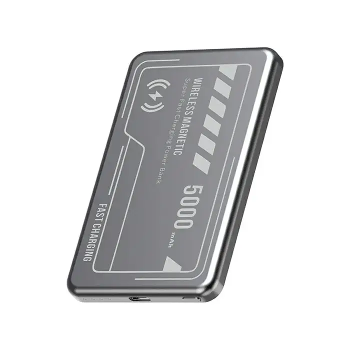 【MagSafe対応 iPhone16充電】モバイルバッテリー＜グレー＞ワイヤレス充電器5000mAh/19.25Wh