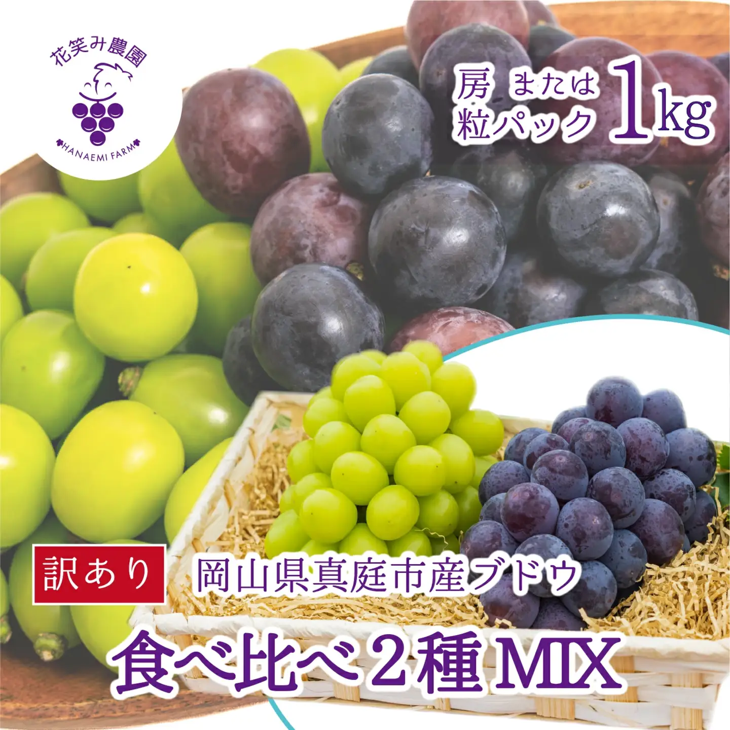 【2026年先行予約】 訳あり 花笑み農園の ぶどうおまかせ2種 （計1kg分お届け！） 岡山 【hana049-02】