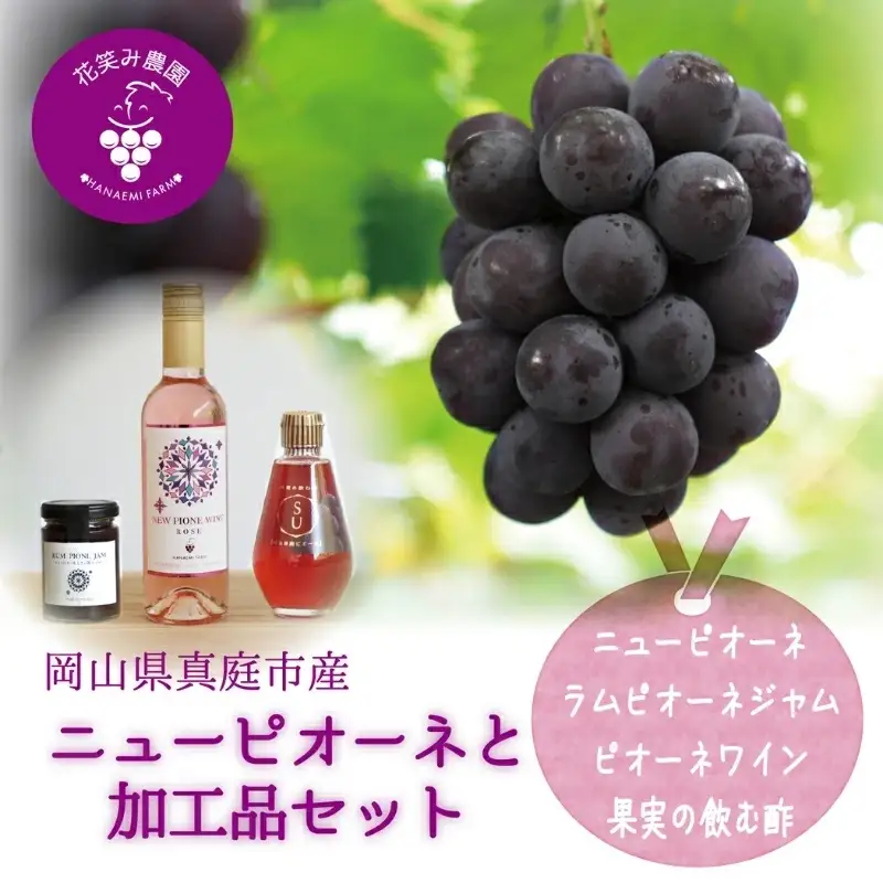 【2026年先行予約】花笑み農園　岡山の『ピオーネ&ラムピオーネジャム&ピオーネワイン&飲む酢』 【hana074-02】