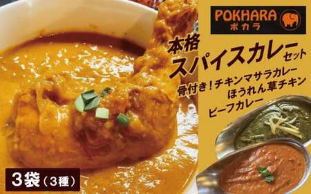 【レンジで簡単】本格スパイスカレー3種３袋セット 本格スパイスカレー 食べ比べ おやつ H177-015