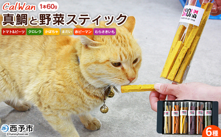 ＜CalWan(カルワン) 真鯛と6種の野菜スティック 60g×6本セット＞ ペットおやつ 手作り 愛媛県産 SDGs 人も食べれる 栄養満点 養殖真鯛 フードロス スティックタイプ おやつ ひと休み 株式会社SakuSaku 愛媛県 西予市 【常温】『1か月以内に順次出荷予定』USA0010