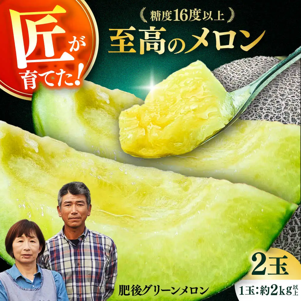 【先行予約】  山鹿の恵み! 匠の育てた　肥後グリーン メロン 約4kg以上（約2kg以上×2玉）【きもと農園】[ZFQ001]