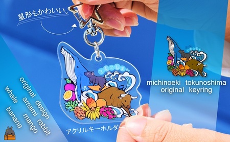道の駅とくのしまオリジナルキーホルダー（アクリル×星形）  ( キーホルダー アクリルキーホルダー キーリング 道の駅 道の駅とくのしま オリジナル 小物 アイテム 徳之島 奄美 鹿児島 うさぎ アマミノクロウサギ クジラ フルーツ うさぎ 星形カラビナ pokke104 pokkeさん レターパックライト ポストイン配送 )