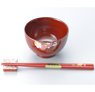 能登の花嫁3点セット（山中塗お椀1客・輪島塗お箸1膳・九谷焼箸置き1個）
