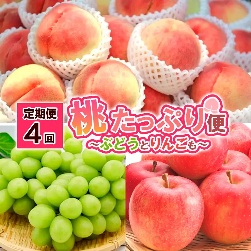 【定期便4回】桃たっぷり便～ぶどうとりんごも～ 【令和8年産先行予約】FS25-689 くだもの 果物 フルーツ 山形 山形県 山形市 2026年産