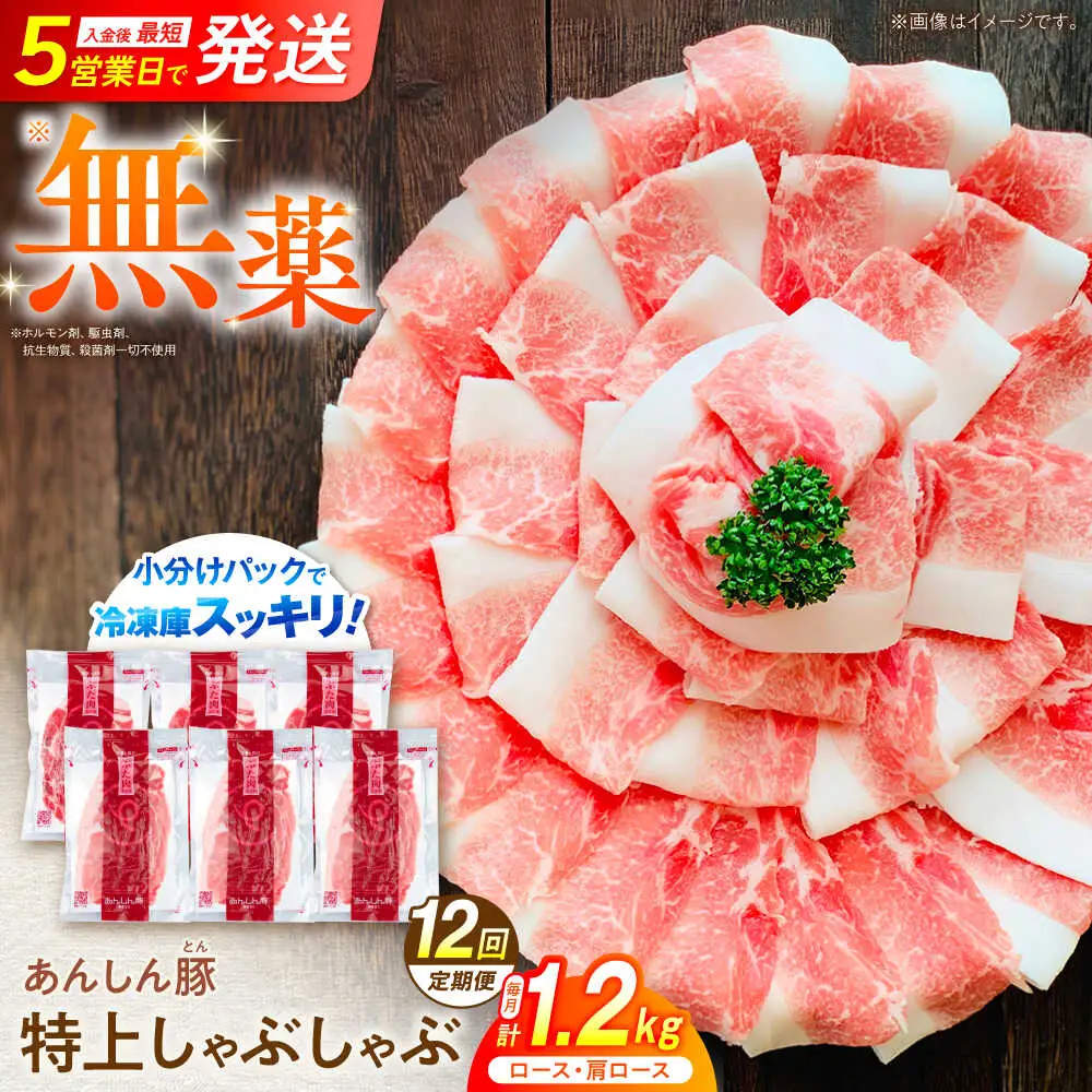 【12回定期便】豚肉しゃぶしゃぶセット計1.2kg 藤井ファーム[AWAF012] 