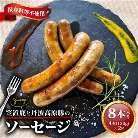笠置鹿と丹波高原豚のソーセージ 4本×2P【配送不可地域：離島】【1587346】
