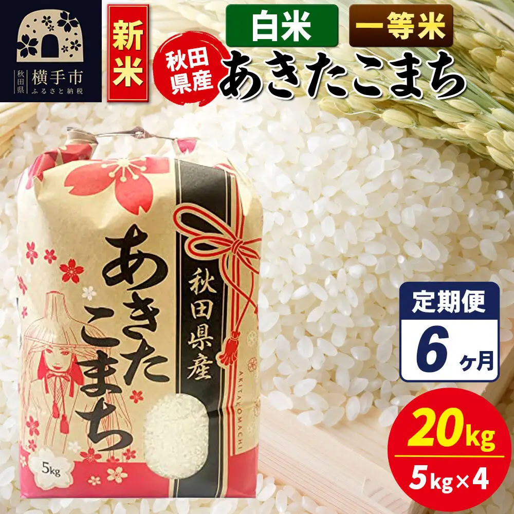 《新米》《定期便6ヶ月》あきたこまち 一等米 20kg（5kg×4袋）【白米】秋田県産 こまちライン