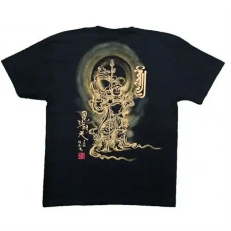 手描きTシャツ 仏画 毘沙門天 黒 (半袖 Lサイズ)【1615046】