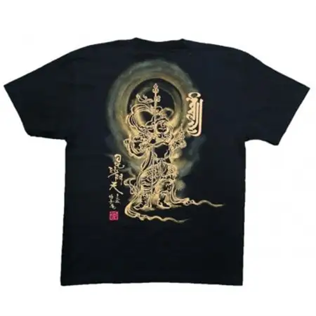 手描きTシャツ 仏画 毘沙門天 黒 (半袖 XLサイズ)【1615047】