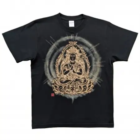 手描きTシャツ 仏画 大日如来 金剛界 黒 (半袖 Sサイズ)【1615117】