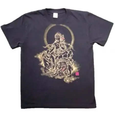 手描きTシャツ 仏画 普賢菩薩 黒 (半袖 Lサイズ)【1615122】