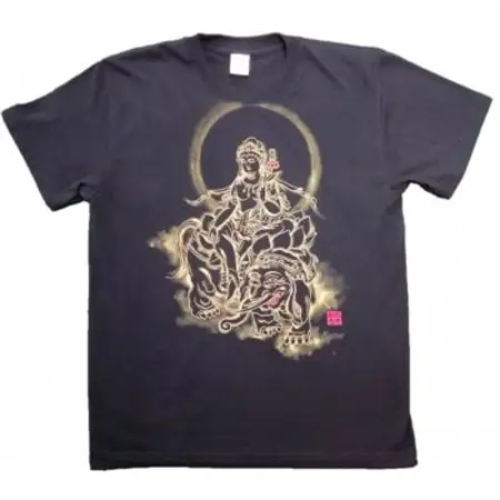 手描きTシャツ 仏画 普賢菩薩 黒 (半袖 XLサイズ)【1615124】