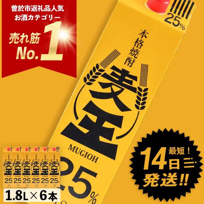 鹿児島 本格焼酎  麦王パック (1.8L×6本・計10.8L) 焼酎セット 【岩川醸造】A393-v02