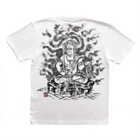 手描きTシャツ 仏画 不動明王 白 綿生地 (半袖 Lサイズ)【1614976】