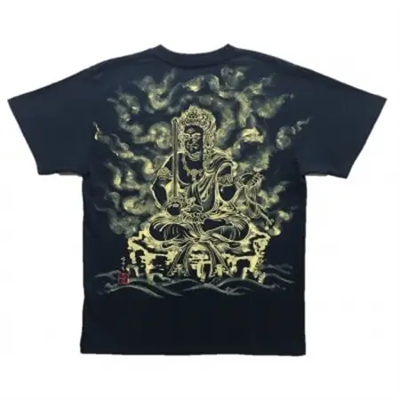 手描きTシャツ 仏画 不動明王 黒 (半袖 Sサイズ)【1614981】
