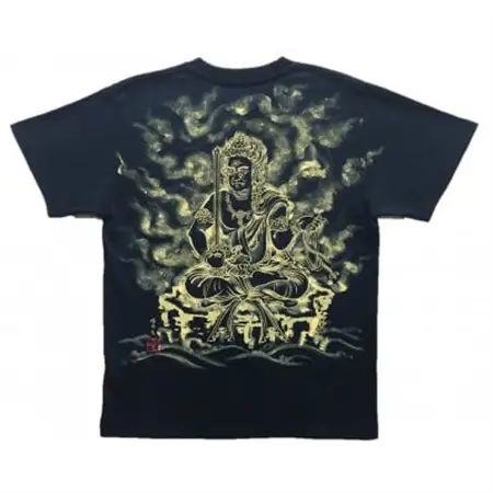 手描きTシャツ 仏画 不動明王 黒 (半袖 Mサイズ)【1614984】