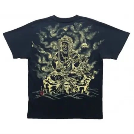 手描きTシャツ 仏画 不動明王 黒 (半袖 XLサイズ)【1614987】