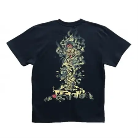 手描きTシャツ 仏画 倶利伽羅不動 黒 (半袖 Sサイズ)【1615010】