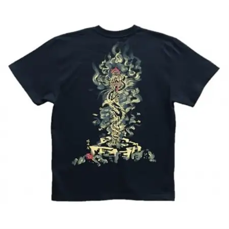 手描きTシャツ 仏画 倶利伽羅不動 黒 (半袖 Mサイズ)【1615012】