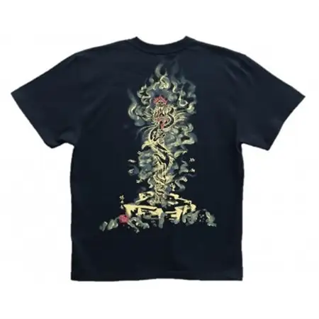 手描きTシャツ 仏画 倶利伽羅不動 黒 (半袖 XLサイズ)【1615016】