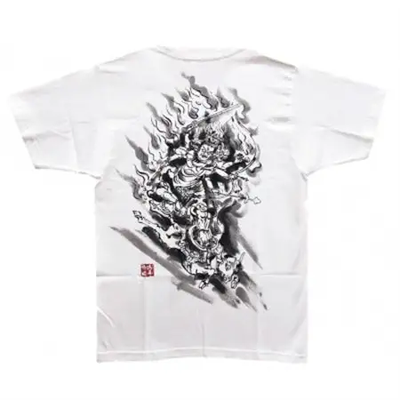 手描きTシャツ 仏画 大威徳明王 白 (半袖 Mサイズ)【1615022】