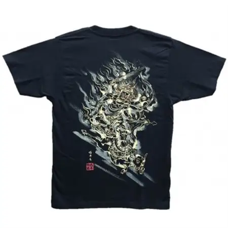 手描きTシャツ 仏画 大威徳明王 黒 (半袖 XLサイズ)【1615033】