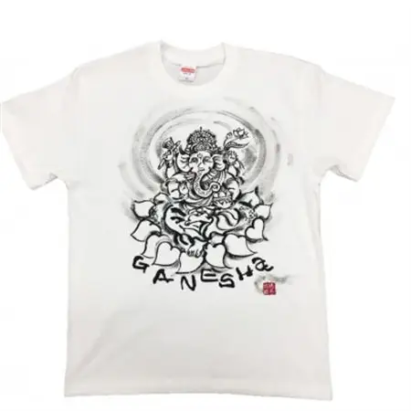 手描きTシャツ 仏画 ガネーシャ 白 (半袖 Sサイズ)【1615508】