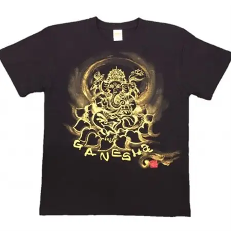 手描きTシャツ 仏画 ガネーシャ 黒 (半袖 XLサイズ)【1615519】