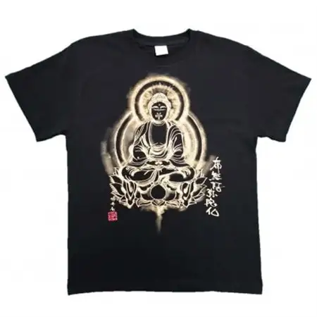 手描きTシャツ 仏画 阿弥陀如来 黒 (半袖 Sサイズ)【1615551】