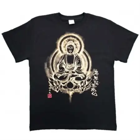 手描きTシャツ 仏画 阿弥陀如来 黒 (半袖 Mサイズ)【1615553】