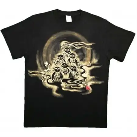 手描きTシャツ 仏画 六地蔵 黒 (半袖 XLサイズ)【1615582】